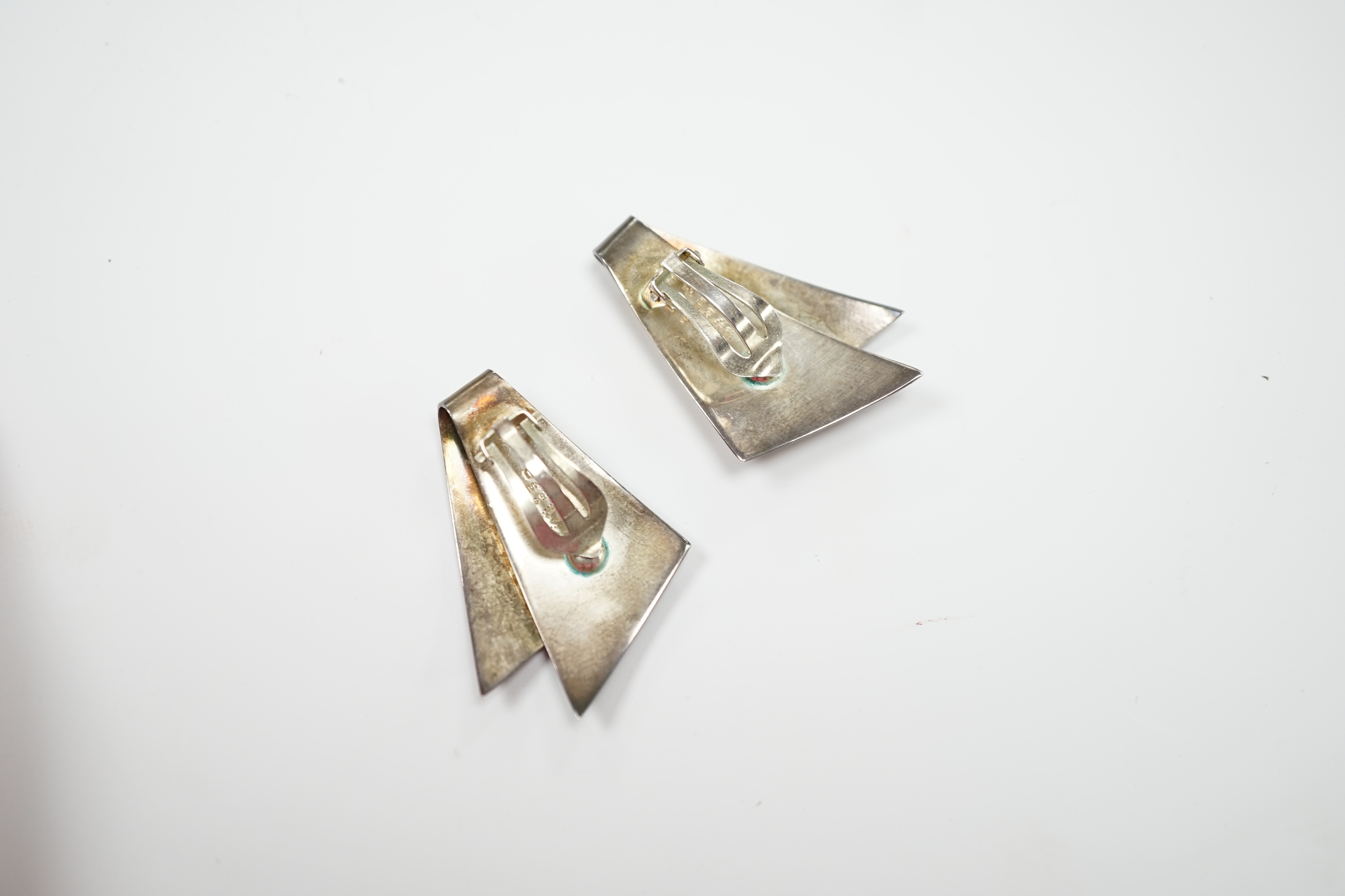 A pair of Georg Jensen sterling ear clips, design no. 201, 38mm, with Georg Jensen box.
